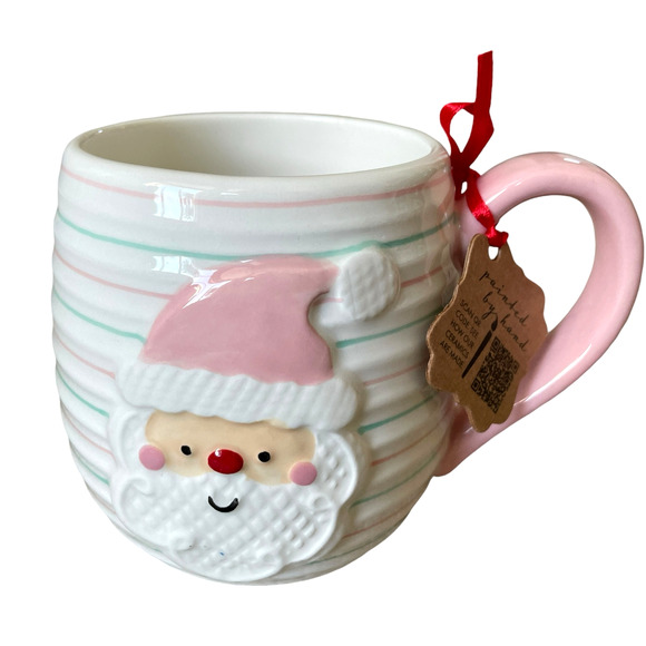LANG Hand Painted SANTA Mug With Pink And Green Stripes Holiday Classic NEW - Picture 7 of 10